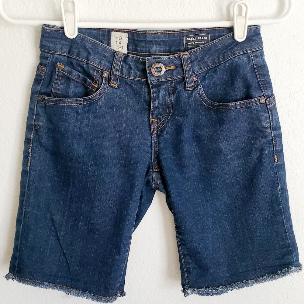 Volcom Night Walker Skinny Bermuda Cuffed Cut Offs Dark Wash sz 0